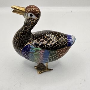 Vtg Cloissone Enameled Brass Duck